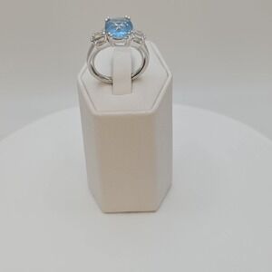 New AVON Blue Topaz Ring Silver Plate Adjustable Up To Size 9 Old Stock In Box